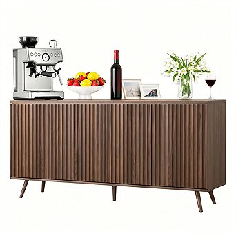 Buffet Cabinet with Storage - 62.60" Sideboard Cabinet with 4 Doors & Shelves,Wooden Kitchen Storage