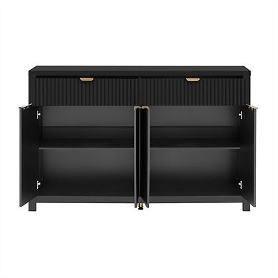 55.1" Sideboard Buffet Cabinet with 2 Drawers & 4 Doors, Adjustable Shelves,Wave-Pattern,Painted MDF