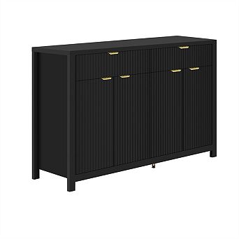55.1" Sideboard Buffet Cabinet with 2 Drawers & 4 Doors, Adjustable Shelves,Wave-Pattern,Painted MDF