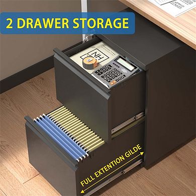 2 Drawer Metal Mobile File Cabinet - Rolling File Cabinet with Lock for Hanging A4 Size
