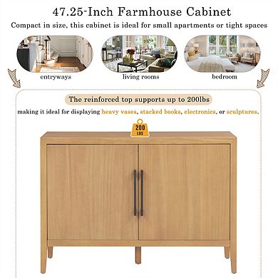 47.25" Sideboard with Pine Veneer and 2 Doors - Buffet with Adjustable Feet, Wooden Storage Cabinet