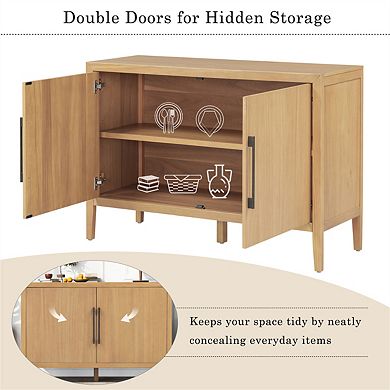 47.25" Sideboard with Pine Veneer and 2 Doors - Buffet with Adjustable Feet, Wooden Storage Cabinet
