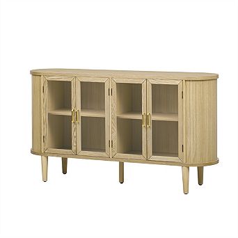 Farmhouse Sideboard Cabinet with Storage,Wood Buffet Cabinet with Glass Doors and Adjustable Shelves