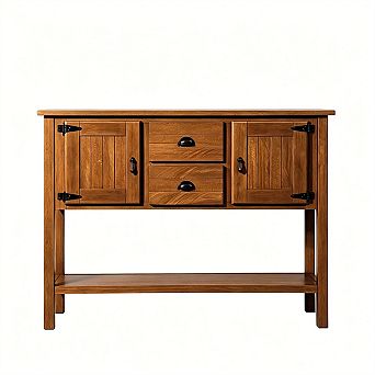48" Solid Wood Sideboard Console Table with 2 Drawers and Cabinets and Bottom Shelf, Storage Cabinet