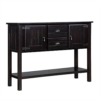 48" Solid Wood Sideboard Console Table with 2 Drawers and Cabinets and Bottom Shelf, Storage Cabinet