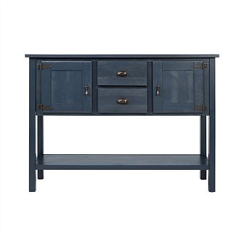 48" Solid Wood Sideboard Console Table with 2 Drawers and Cabinets and Bottom Shelf, Storage Cabinet