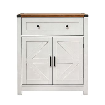 Buffet Sideboard, Storage Cabinet Farmhouse Barn-Door - Wood-Grain Top, Drawer,Kitchen & Living Room