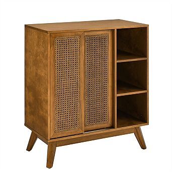 Sideboard Cabinet Buffet - Mid Century Modern, Rattan, Adjustable Shelf, Solid Wood Feet, Entryway