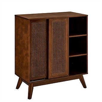 Sideboard Cabinet Buffet - Mid Century Modern, Rattan, Adjustable Shelf, Solid Wood Feet, Entryway