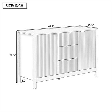 Sideboard with Wave Design - 3 Adjustable Shelves,3 Drawers & Soft-Close Doors,Storage Console Table