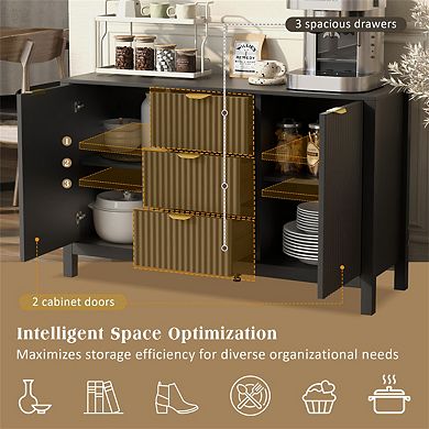 Sideboard with Wave Design - 3 Adjustable Shelves,3 Drawers & Soft-Close Doors,Storage Console Table