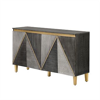 60" Retro Buffet Cabinet - 4-Door Vintage Sideboard with Dimensional Effect Doors,Adjustable Shelves