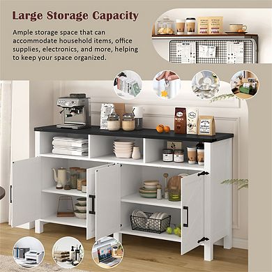 4-Door Sideboard Buffet - 59'' with Power Outlets & USB Ports,Adjustable Shelves & Half-Open Cabinet