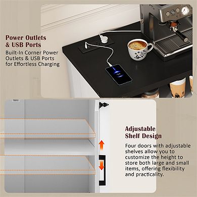 4-Door Sideboard Buffet - 59'' with Power Outlets & USB Ports,Adjustable Shelves & Half-Open Cabinet