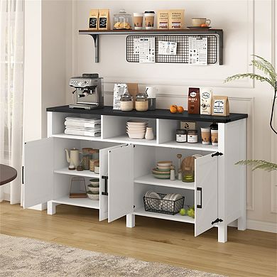 4-Door Sideboard Buffet - 59'' with Power Outlets & USB Ports,Adjustable Shelves & Half-Open Cabinet