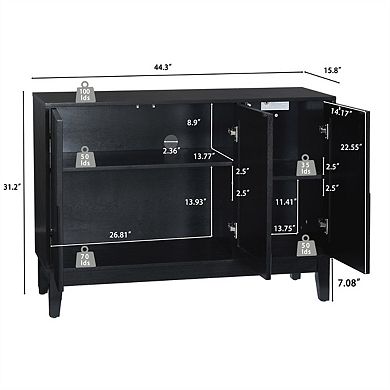 Buffet Cabinet with Storage - 44.3'' Sideboard with Vertical-Stripe Patchwork & Adjustable Shelves