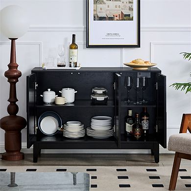 Buffet Cabinet with Storage - 44.3'' Sideboard with Vertical-Stripe Patchwork & Adjustable Shelves