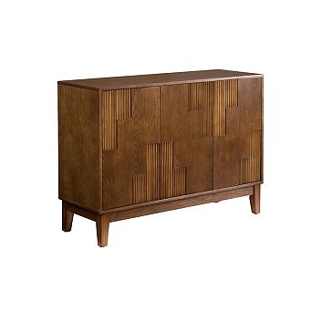 Buffet Cabinet with Storage - 44.3'' Sideboard with Vertical-Stripe Patchwork & Adjustable Shelves