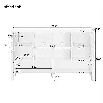Storage Sideboard, 55.1'' 4-Doors Buffet with Open Shelf,2-Tiers Adjustable Shelves and Double Hooks