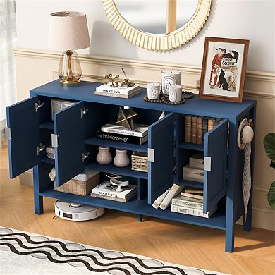 Storage Sideboard, 55.1'' 4-Doors Buffet with Open Shelf,2-Tiers Adjustable Shelves and Double Hooks
