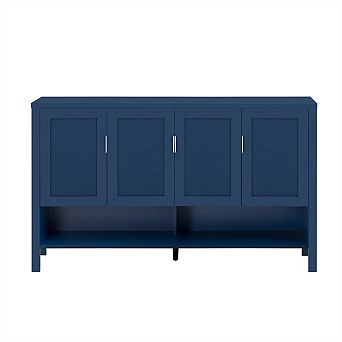 Storage Sideboard, 55.1'' 4-Doors Buffet with Open Shelf,2 tier Adjustable Shelves and Double Hooks