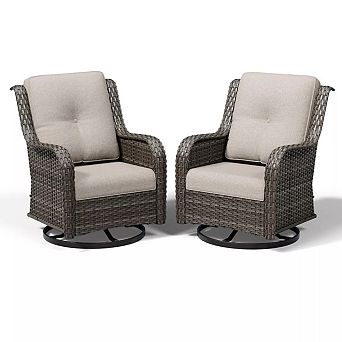 MaxMulti Danice Swivel Wicker Outdoor Lounge Chair , Cushions Included,Set of 2
