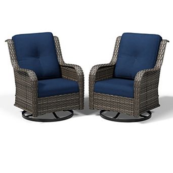 MaxMulti Danice Swivel Wicker Outdoor Lounge Chair , Cushions Included,Set of 2