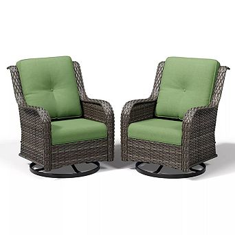 MaxMulti Danice Swivel Wicker Outdoor Lounge Chair , Cushions Included,Set of 2
