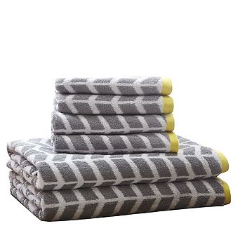 6 pc Grey Cotton Jacquard Bath Towel Set