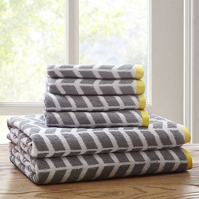 6 Piece Grey Cotton Jacquard Bath Towel Set