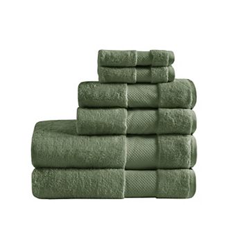 6 pc Green Cotton Bath Towel Set