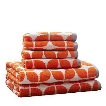 6 pc ORANGE Cotton Jacquard Bath Towel Set