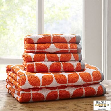 6 Piece ORANGE Cotton Jacquard Bath Towel Set