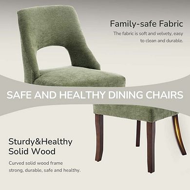 2-Piece Upholstered Chenille Fabric Dining Chair With Solid Wood Legs