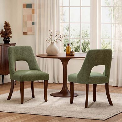 2-Piece Upholstered Chenille Fabric Dining Chair With Solid Wood Legs
