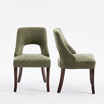 2 pc Upholstered Chenille Fabric Dining Chair With Solid Wood Legs