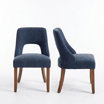 2 pc Upholstered Chenille Fabric Dining Chair With Solid Wood Legs