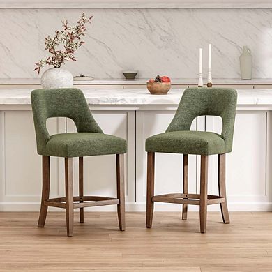 2-Piece Upholstered Counter Height Bar Stools With Solid Wood Legs