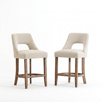 2 pc Upholstered Counter Height Bar Stools With Solid Wood Legs