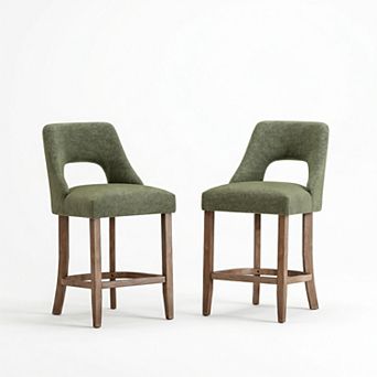 2 pc Upholstered Counter Height Bar Stools With Solid Wood Legs