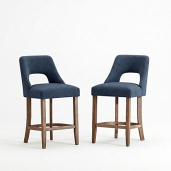 2 pc Upholstered Counter Height Bar Stools With Solid Wood Legs