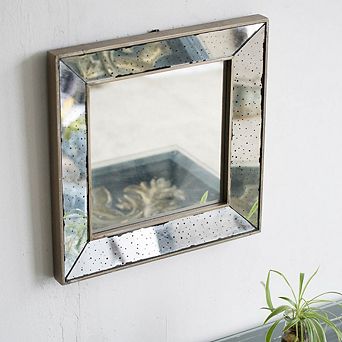 18" x 18" Distressed Silver Square Accent Mirror, Traditional Style Framed Wall Mirror