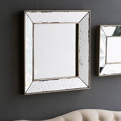 18" x 18" Distressed Silver Square Accent Mirror, Traditional Style Framed Wall Mirror