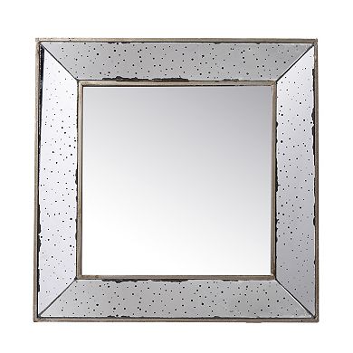 18" x 18" Distressed Silver Square Accent Mirror, Traditional Style Framed Wall Mirror