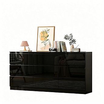 70" High Gloss 9 Drawer Dresser with Charging Station for Bedroom, Living Room, Entryway