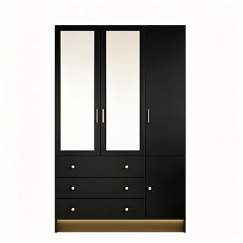 74.8" Tall LED Wardrobe Armoire Closet with Mirror Door, Adjustable Shelves, Hanging Rod, Drawers