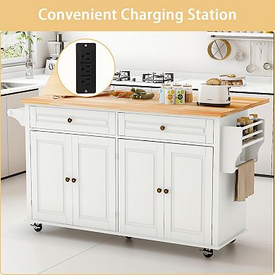 Rolling Kitchen Island Cart with Drop Leaf Countertop, 2 Drawers, Towel Rack for Dining Room