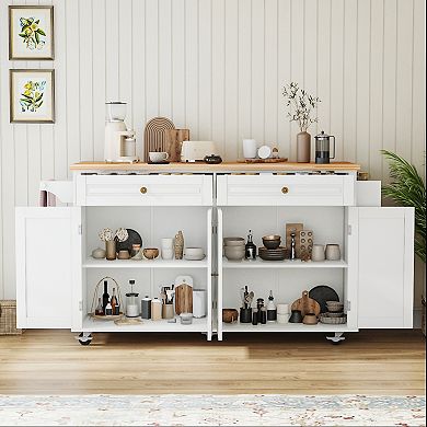 Rolling Kitchen Island Cart with Drop Leaf Countertop, 2 Drawers, Towel Rack for Dining Room