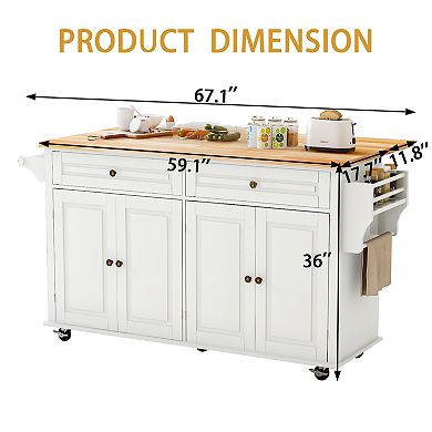 Rolling Kitchen Island Cart with Drop Leaf Countertop, 2 Drawers, Towel Rack for Dining Room