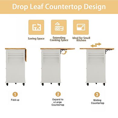 Rolling Kitchen Island Cart with Drop Leaf Countertop, 2 Drawers, Towel Rack for Dining Room